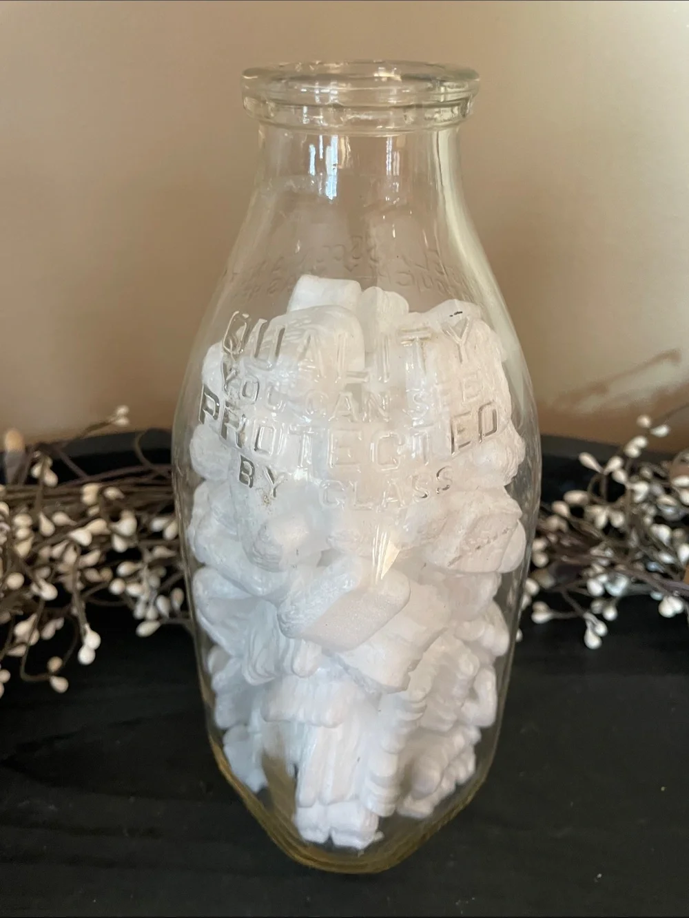 Vintage Quart Clear Glass Decorative Milk Bottle.